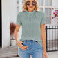 New Fashion Lacework Round Neck Top Summer Puff Sleeves Hollow Design Loose Pleated T-shirt For Womens Clothing