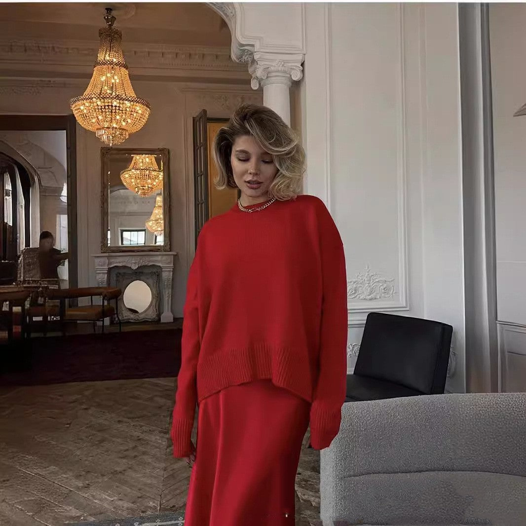 Solid Color Round Neck Sweater Women's Top