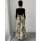 Women's Printed Square-Neck Patchwork Lace-Up Dress
