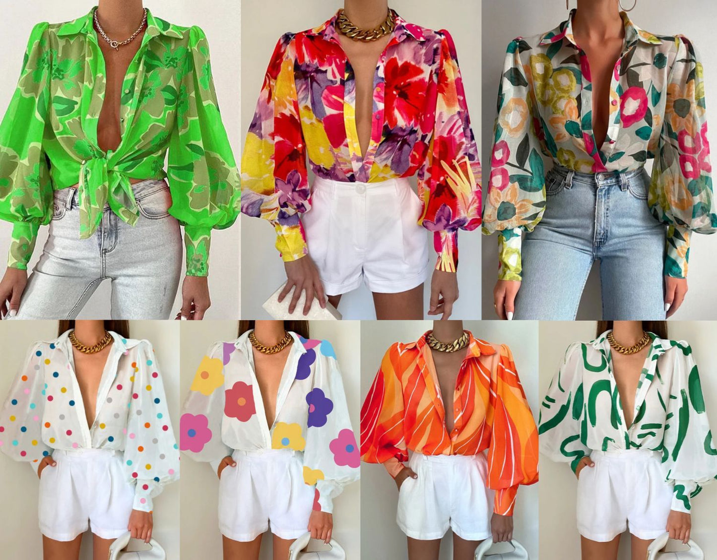 Chemise d'été à manches lanternes imprimées