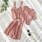 Women's Short-sleeved Student Three-piece Set Wide-leg Shorts