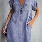 European And American Lapel Short Sleeve Loose Dress Denim Shirt