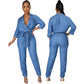 Fashion Denim Long Sleeve Women's Slim Fit Jumpsuit