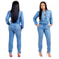 Combinaison slim décontractée en jean à lacets pour femme