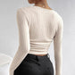 Slim-fit Pleated Short Sleeves Long-sleeved Top