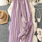Striped Digital Printing Wide Leg Leisure Slim Fit Tied Cropped Pants