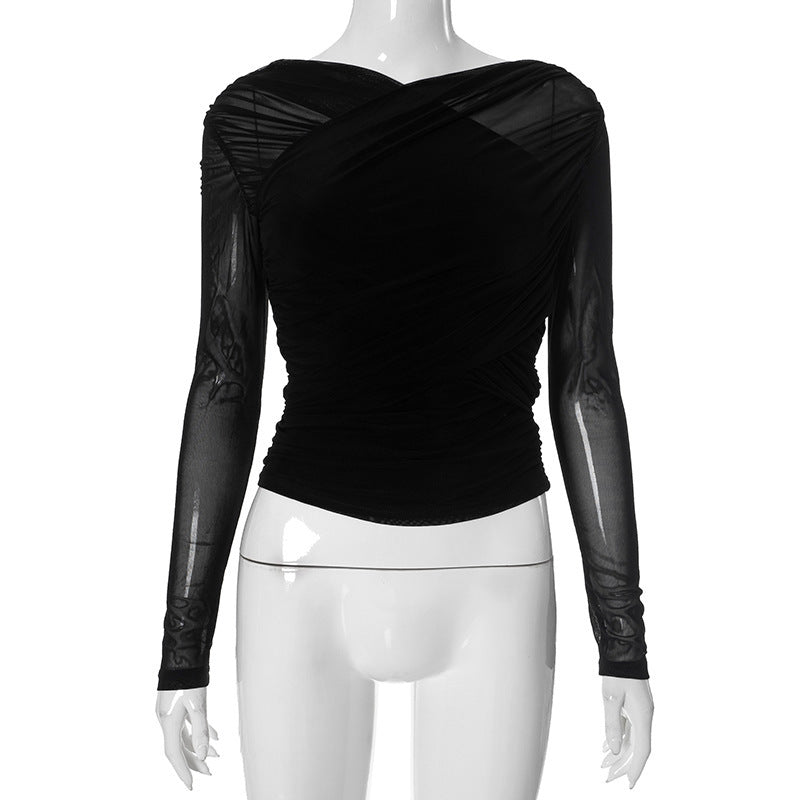 Women's Pleated Long-sleeved T-shirt Top