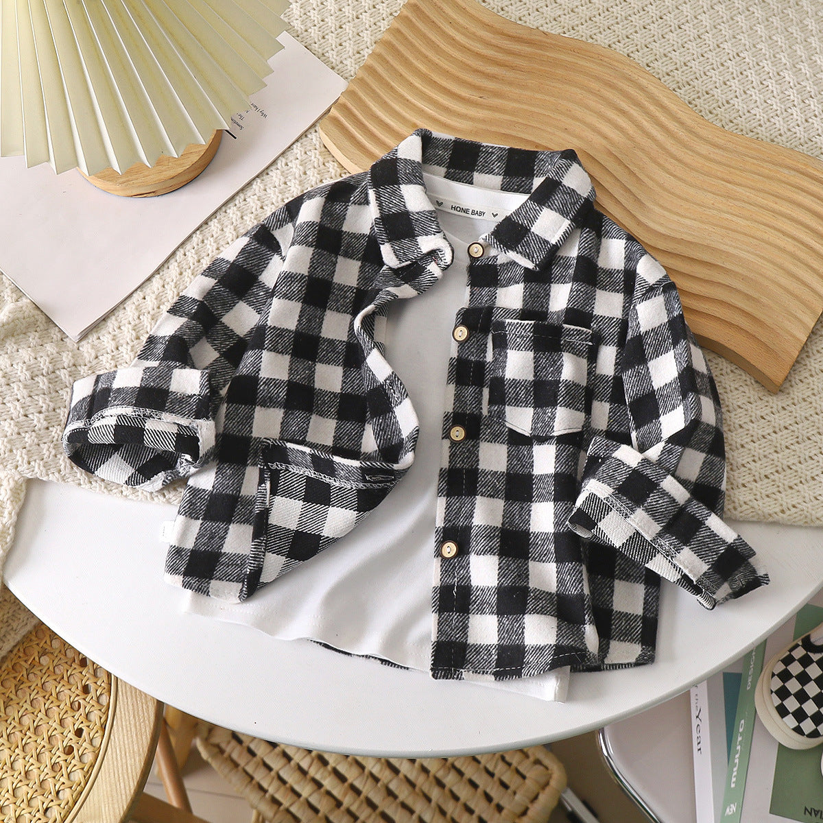 Children's Retro Color Matching Cardigan New Polo Collar Jacket