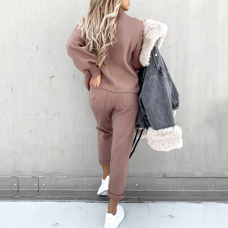 Autumn And Winter Long Sleeve Fleece Fashion Casual Sweater Suit