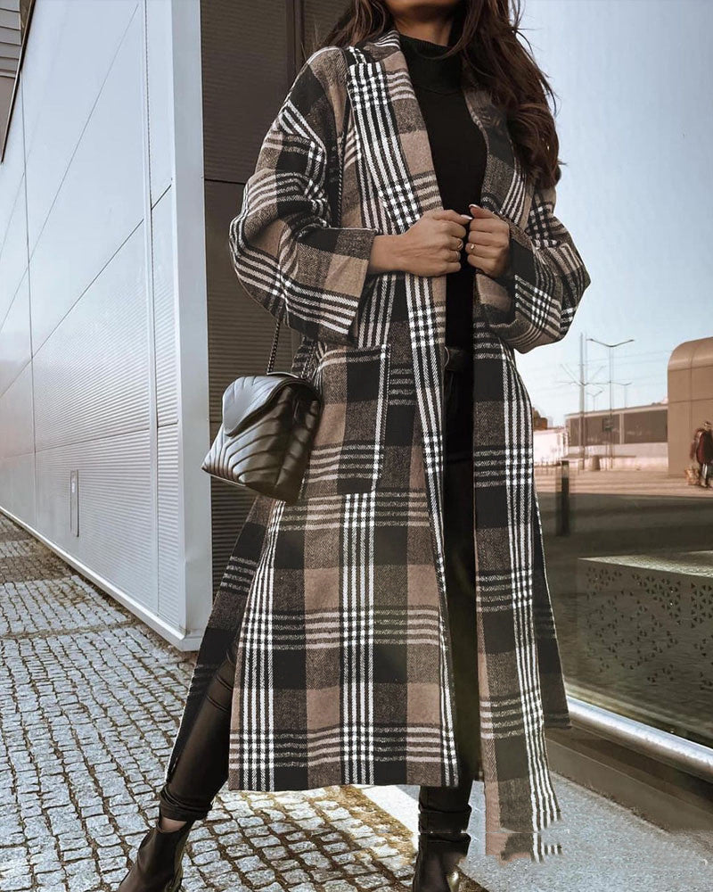 Manteau long à carreaux pour femmes européennes et américaines