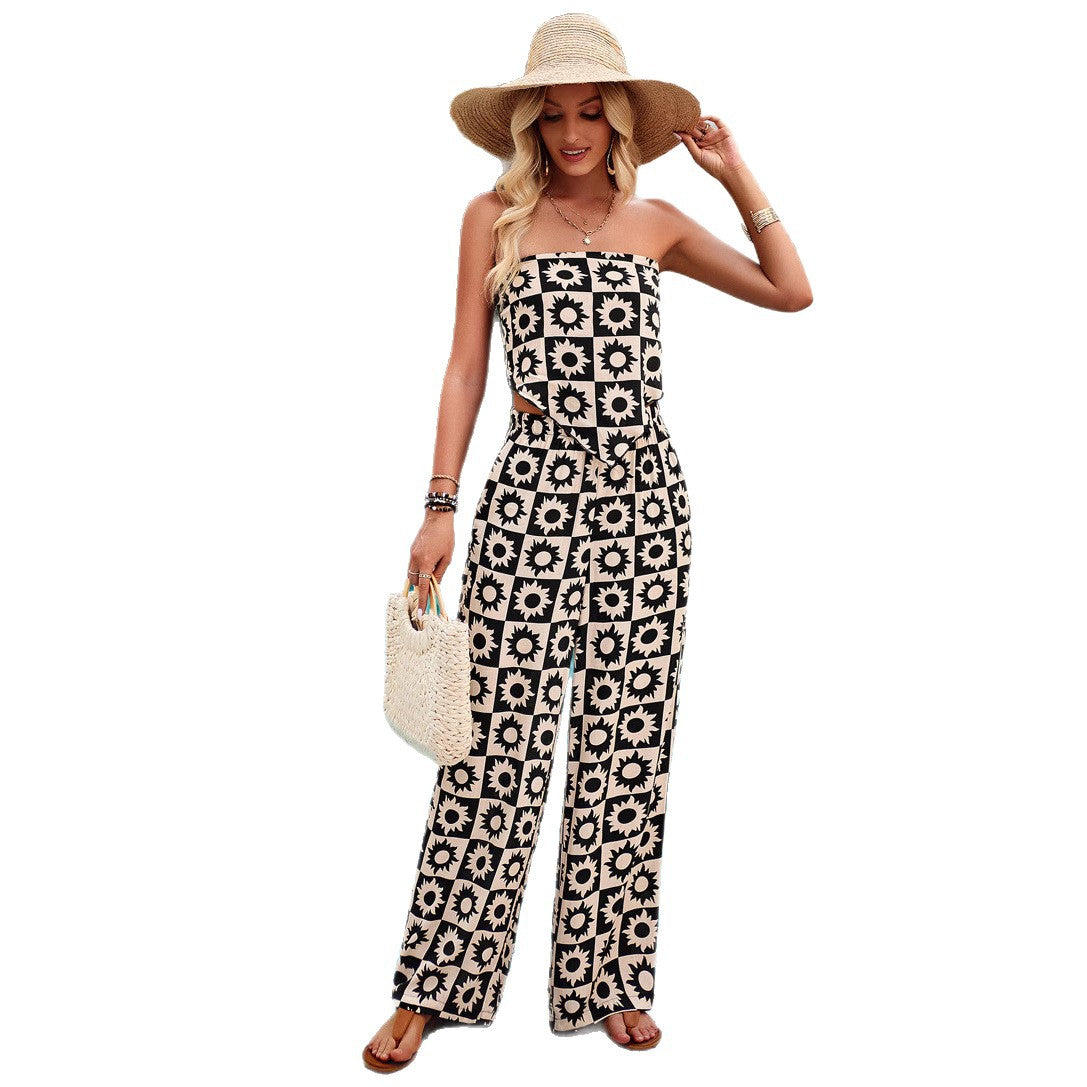 Fashionable Tube Top And Pants Set With A Stylish Print