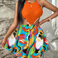 Women's Printed Wear Hollow Out Bright Color Halter Jumpsuit