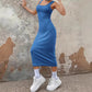 Solid Color Ribbed Matte Vest Style Long Dress Womens Style