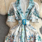 Puff Short Sleeve Suit Collar Waist Slimming Single Breasted Dress