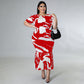Women's Crew-Neck Short-Sleeve Ruffle-Trim Printed Plus-Size Dress