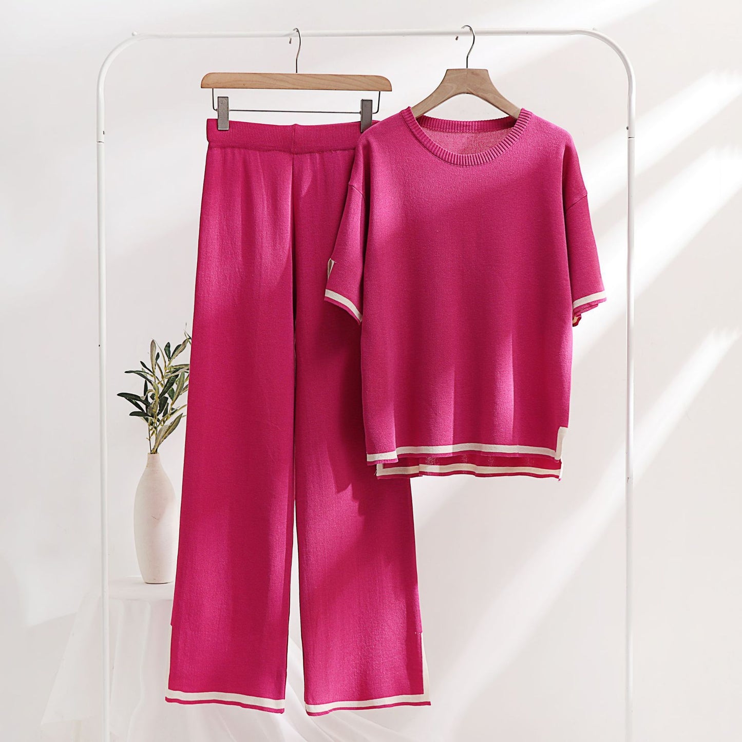 Ensemble deux pièces en tricot de soie glacée de style classique pour femme, printemps et été