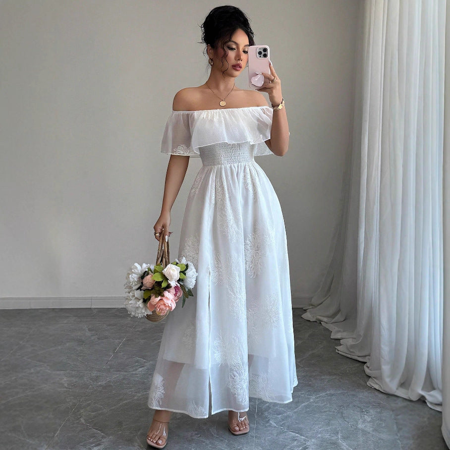 Resort-style French Ruffled Off-shoulder Womens Dress