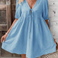 Loose-fit Woven Deep V-neck Designer Tie-front A-line Dress