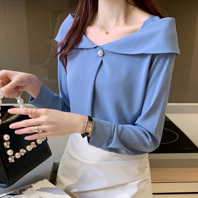 Women's Long Sleeve Square Collar One-shoulder Professional Top