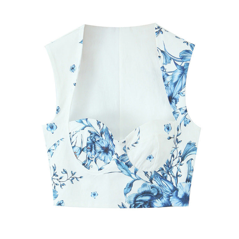 French Style Style Short Top Printing Skirt