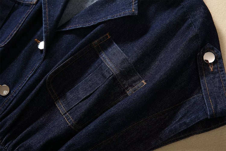 Robe en jean à revers, simple boutonnage, manches courtes, dégradé de couleurs, tendance, taille ajustée