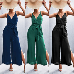 Women's Clothing New Sale V-neck Strap Split Jumpsuit