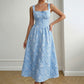 SpringSummer New Blue Jacquard Square-Neck French-Style Dress