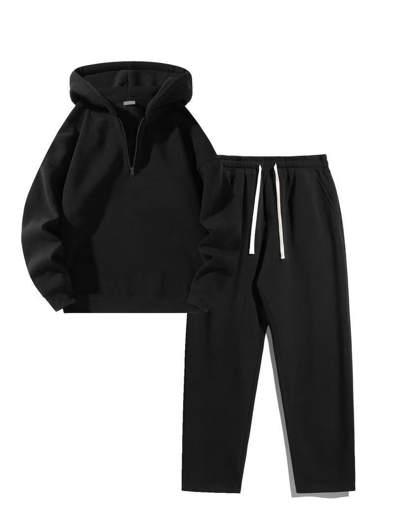 Women's Casual Lapel Half-zip Sweatshirt And Wide-leg Pants Set