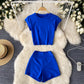 Crew-neck Cropped T-shirt High-waisted Slimming Shorts