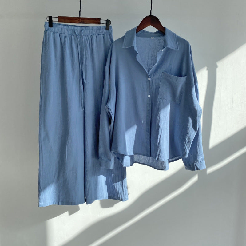 Ensemble 2 pièces rétro grande taille pour femme, chemise en coton et lin, pantalon ample taille haute