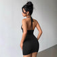 Sexy V-neck Pleated Slip Dress With A Fitted Tie-closure Design