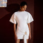 Fitted Half-sleeve Dress With A Tie Ruffles And A Cinched Waist