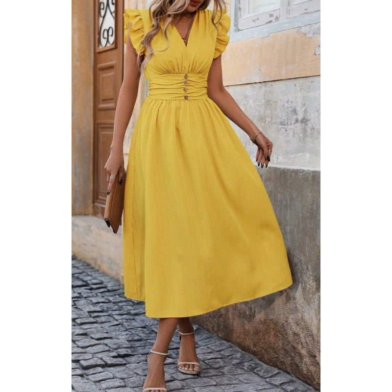 Elegant Waist-cinching French-style Dress For Women