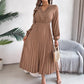 Women's V-neck Lace Cinched Pleated Long Dress
