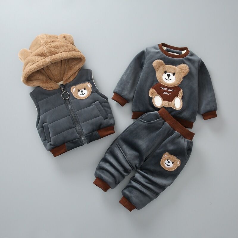 Costume trois pièces épais en velours double couche pour enfant