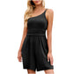 Women's Fashionable Solid Color Pleated Sleeveless One-piece Shorts