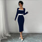 Women's Patchwork Color-block Long-sleeve Bodycon Dress