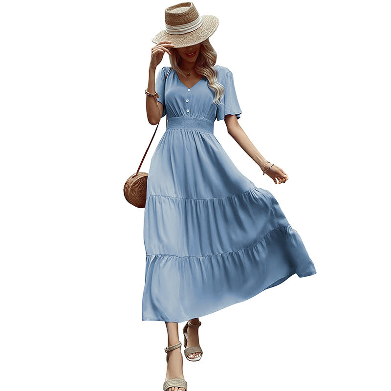 Cinched Elegant Commuter V-neck Midi Dress