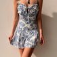 Floral Pleated Rope Drawstring Waist Romper
