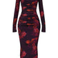 Vintage Print Slim-fit Houfu Split Evening Dress Suitable For All Kinds Of Parties