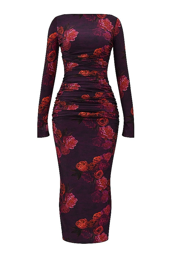 Vintage Print Slim-fit Houfu Split Evening Dress Suitable For All Kinds Of Parties