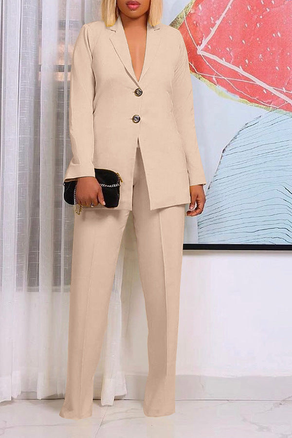 Solid Color Suit Collar Button Two-piece Set Suit