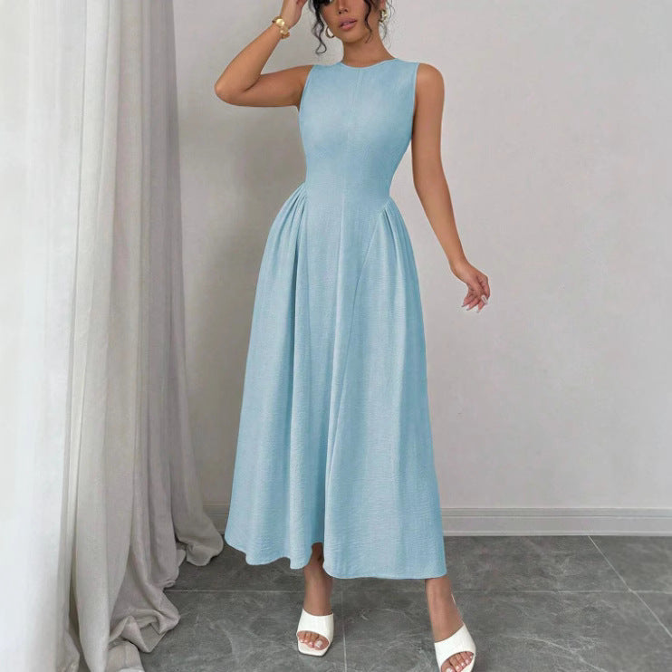 European And American-style Sleeveless Figure-flattering Waist-cinching Dress