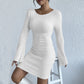 Robe pull longue dos nu à manches cloche pour femme, couleur unie
