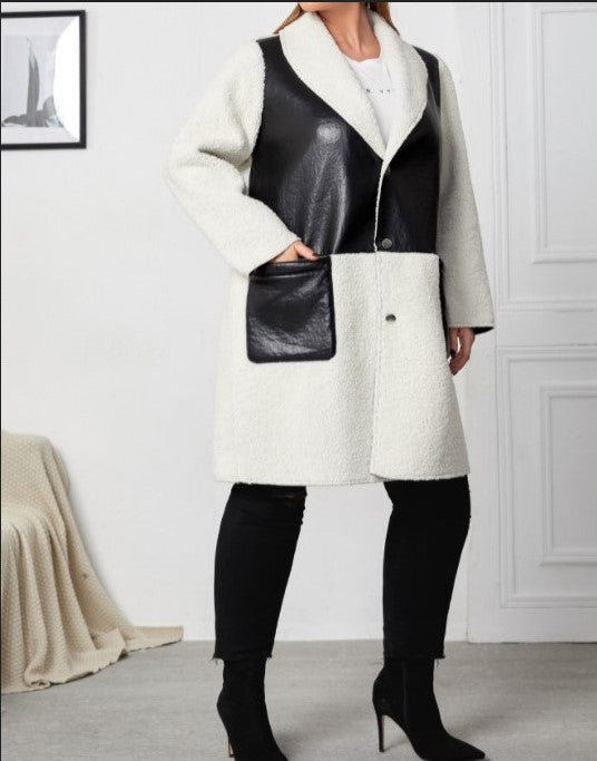 Veste en similicuir à manches longues et coupe ample, colorblock