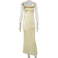 Classic Style Elegant Slim Satin Stitching Mesh Spaghetti-strap Dress