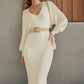 Elegant Commuter Sweater V-neck Lace-up High Waist Women's Dress