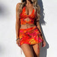 Tie-dyed Printed Deep V Halter Corset High Waist Short Skirt