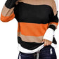 Women's Knitted Long-sleeved Striped Color Matching T-shirt