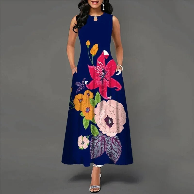 Womens Printed Crew-Neck Sleeveless Tank Dress